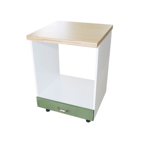 Corp pentru cuptor incorporabil cu sertar Zebra, Alb/MDF Verde, cu blat artar, 60 x 85 x 60 cm