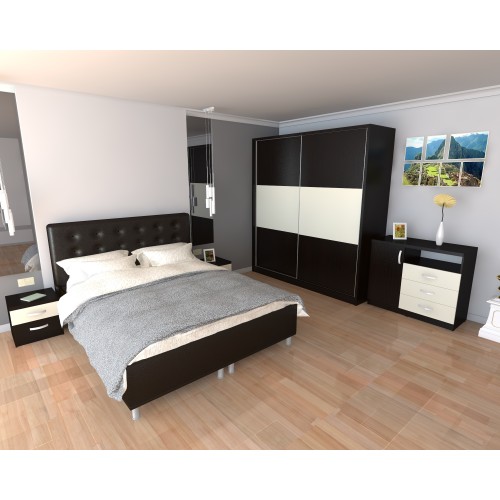 Dormitor Milano cu Pat Tapitat Wenge 160×200 cm Spectral Mobila imagine noua elgreco.ro
