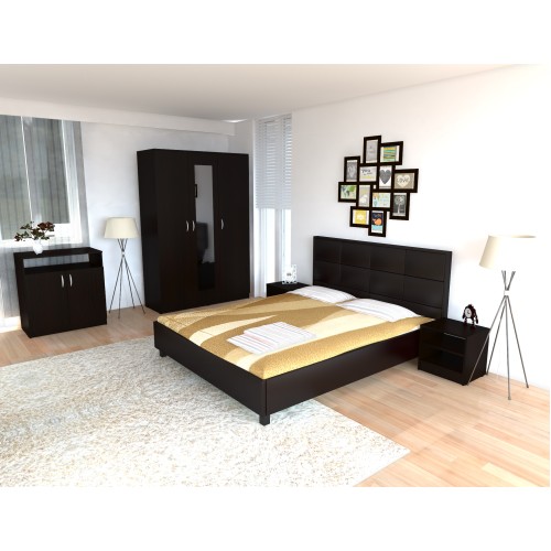 Dormitor Soft Wenge cu pat tapitat Wenge pentru saltea 140×200 cm Spectral Mobila imagine noua elgreco.ro