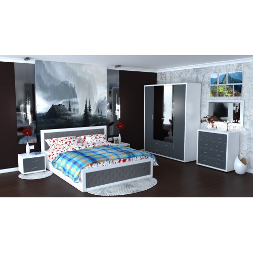 Dormitor Torino cu pat cu somiera metalica rabatabila 160×200 cm Alb / Gri Spectral Mobila