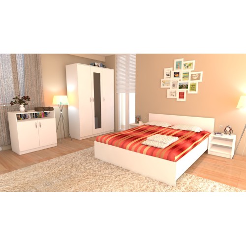 Dormitor Soft Alb cu pat 140×200 cm 140x200