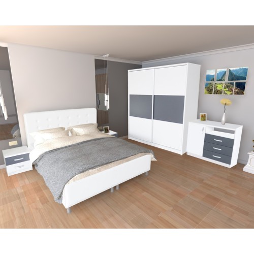 Dormitor Milano cu Pat Alb 140×200 cm 140x200