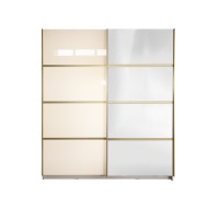 Gold Dulap 1800 Crem cu usi MDF Lucios si Oglinda + 2 Comode Gold Dulap 1800 Crem cu usi MDF Lucios si Oglinda + 2 Comode