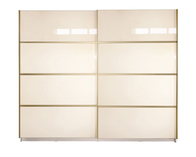 Gold Dulap 2500 Crem cu usi MDF Lucios + 2 Comode
