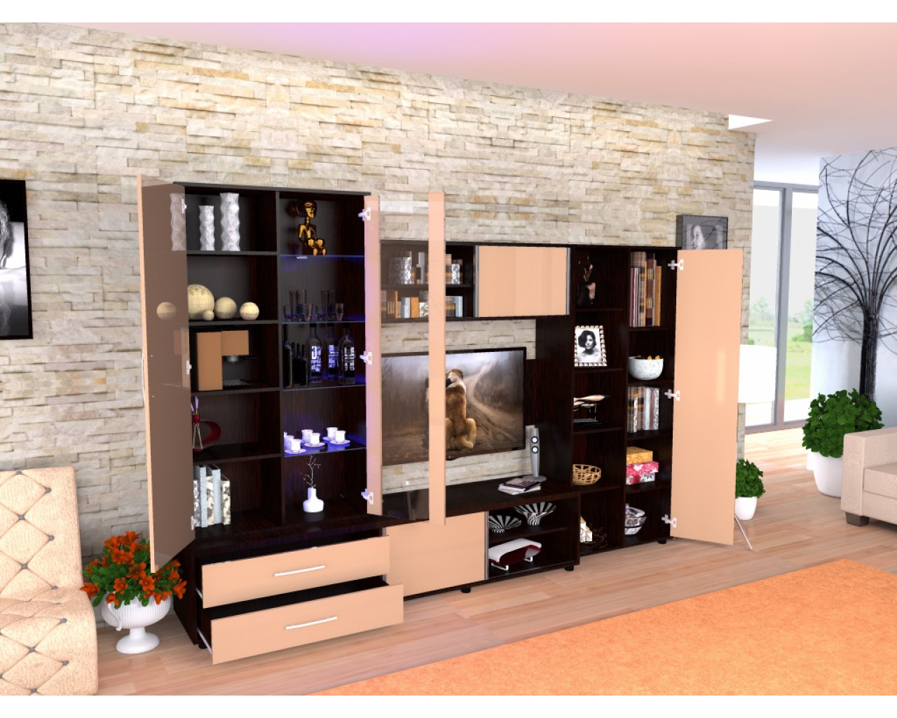 Biblioteca Suprema Wenge Cu Cappuccino Lucios