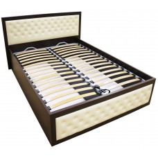 Pat Torino 140x200 cm cu somiera metalica rabatabila si lada, Wenge / Piele ecologica bej