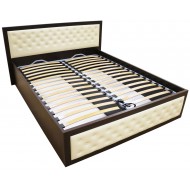 Pat Torino 160x200 cm cu somiera metalica rabatabila si lada, Wenge / Piele ecologica bej