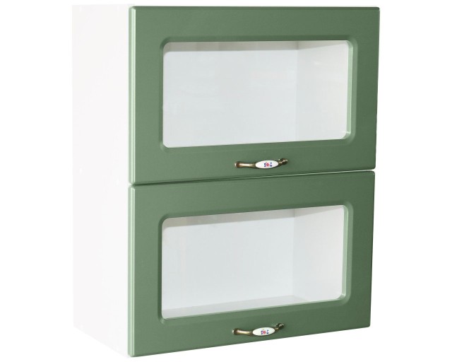 Corp superior vitrina 60 cu 2 usi orizontale Zebra MDF verde drept