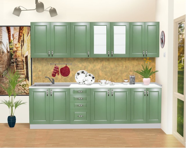 Bucatarie Zebra 2.6 metri MDF verde frezare dreptunghi